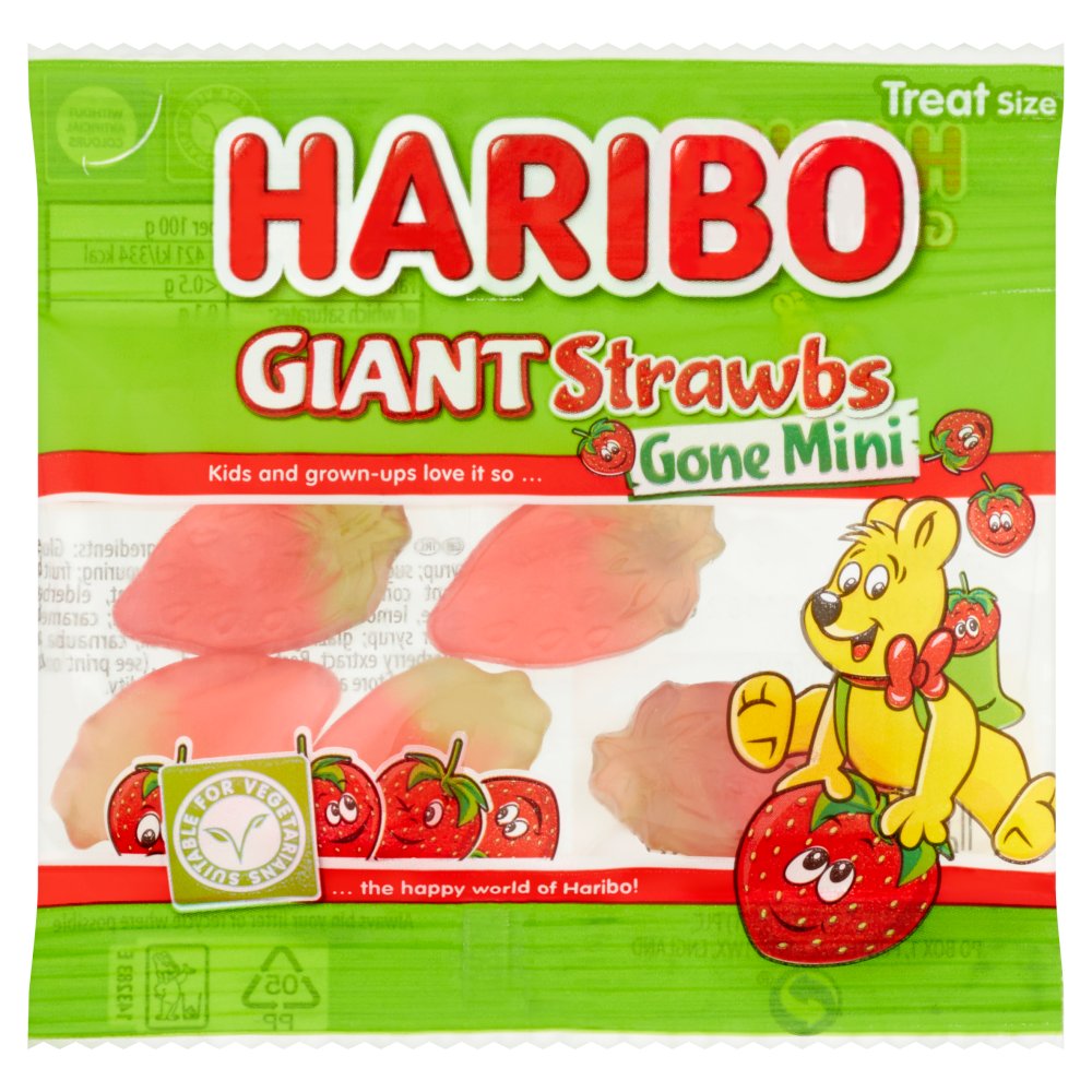 Haribo Mini Giant Strawbs 100 x 16gm  